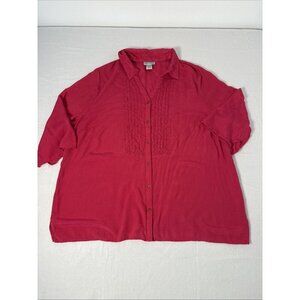 Maggie Barnes For Catherines Shirt Womens 1X 18/20 Pink 3/4 Sleeve Button Blouse